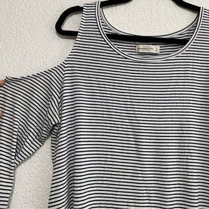 Abercrombie- blue/white striped soft crew neck cold shoulder long sleeve size S